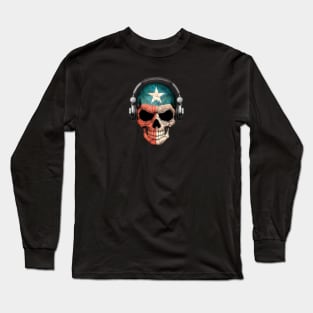 Dark Skull Deejay with Texas Flag Long Sleeve T-Shirt